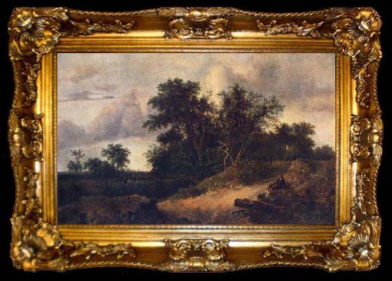 framed  RUISDAEL, Jacob Isaackszon van Landscape with a House in the Grove about 1646, ta009-2